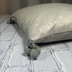 Waterford Fine Linens Square 14”x14” Beaded Tassel Throw Pillow Grey Sage Green